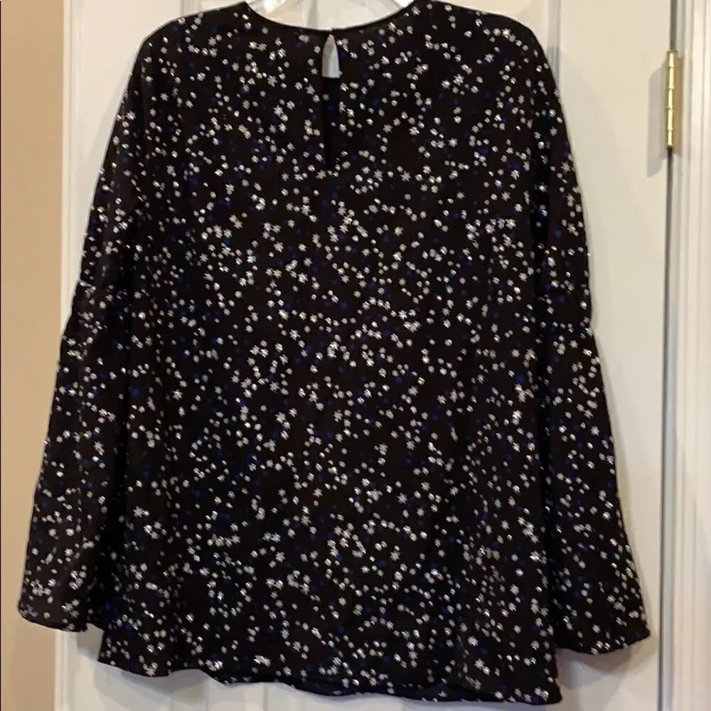Michael Kors black glitter stars bell sleeve top S